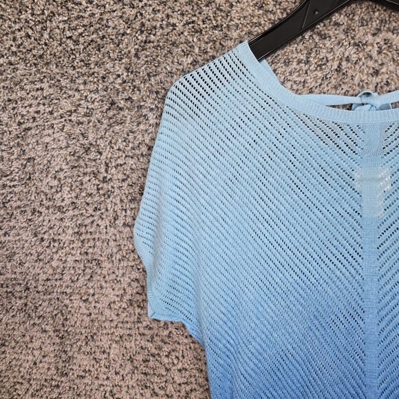 Chicos Top Womens 0 US Small Blue Ombre Open Knit Dolman Sleeve Tie Ladies - Picture 3 of 7
